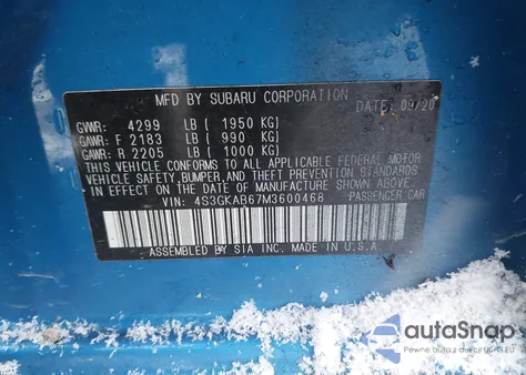 2021 Subaru Impreza Sedan z USA, uszkodzony, nr VIN 4S3GKAB67M3600468